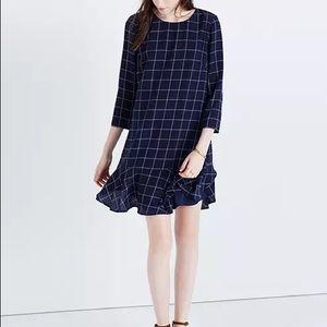Madewell Silk Ruffle-Hem Dress in Windowpane
